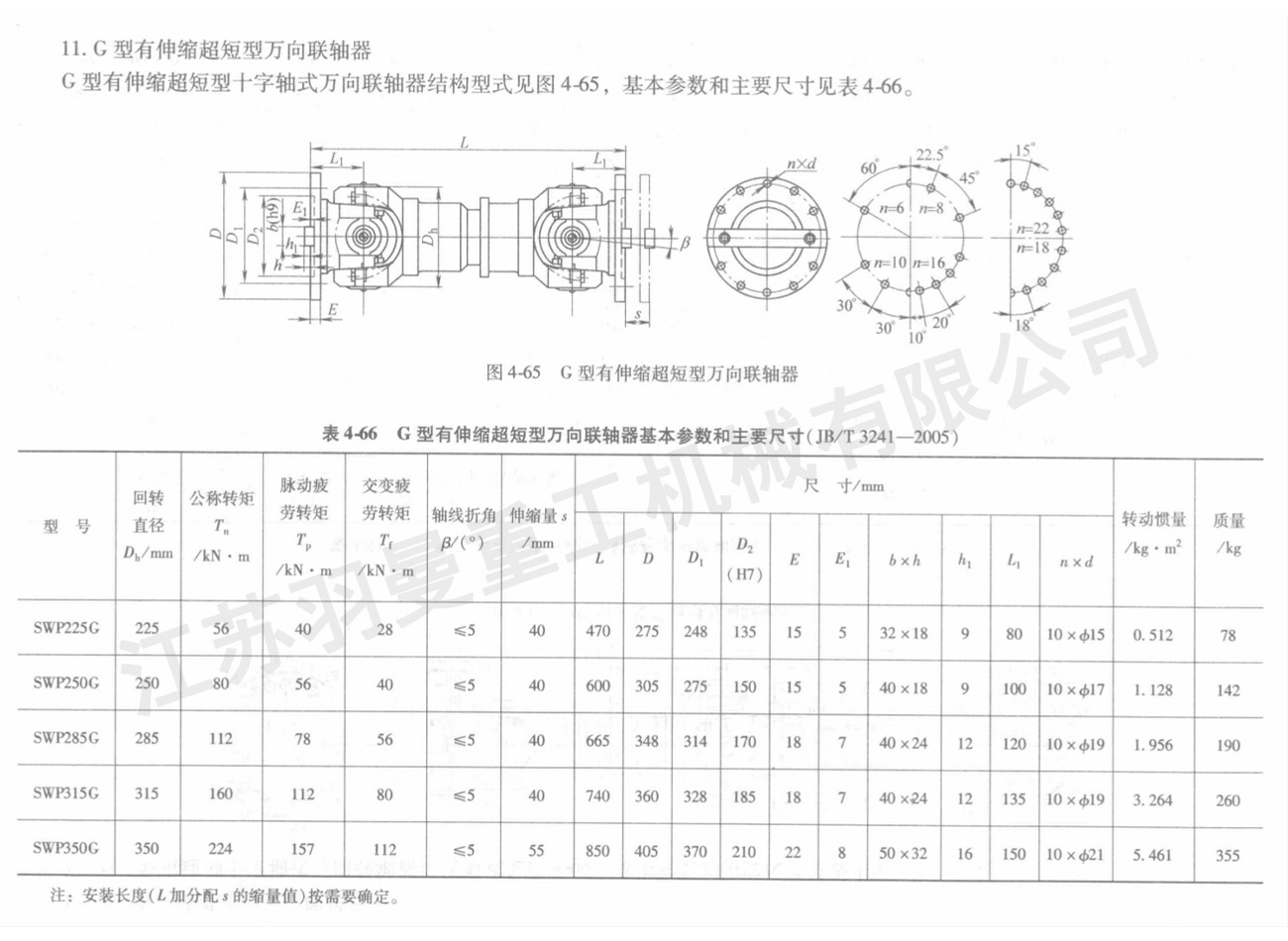 遼寧G型有伸縮超短型萬向聯軸器